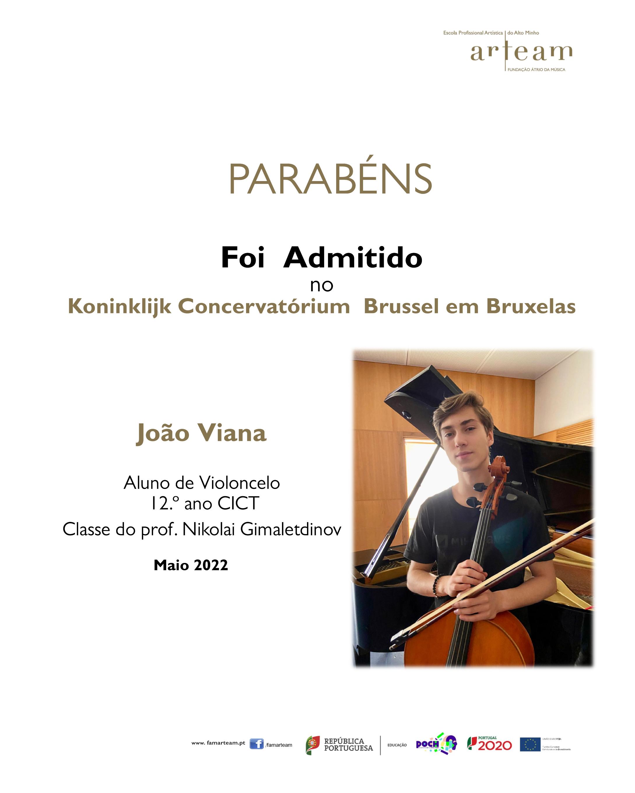 Jovem Instrumentista João Viana admitido em Bruxelas