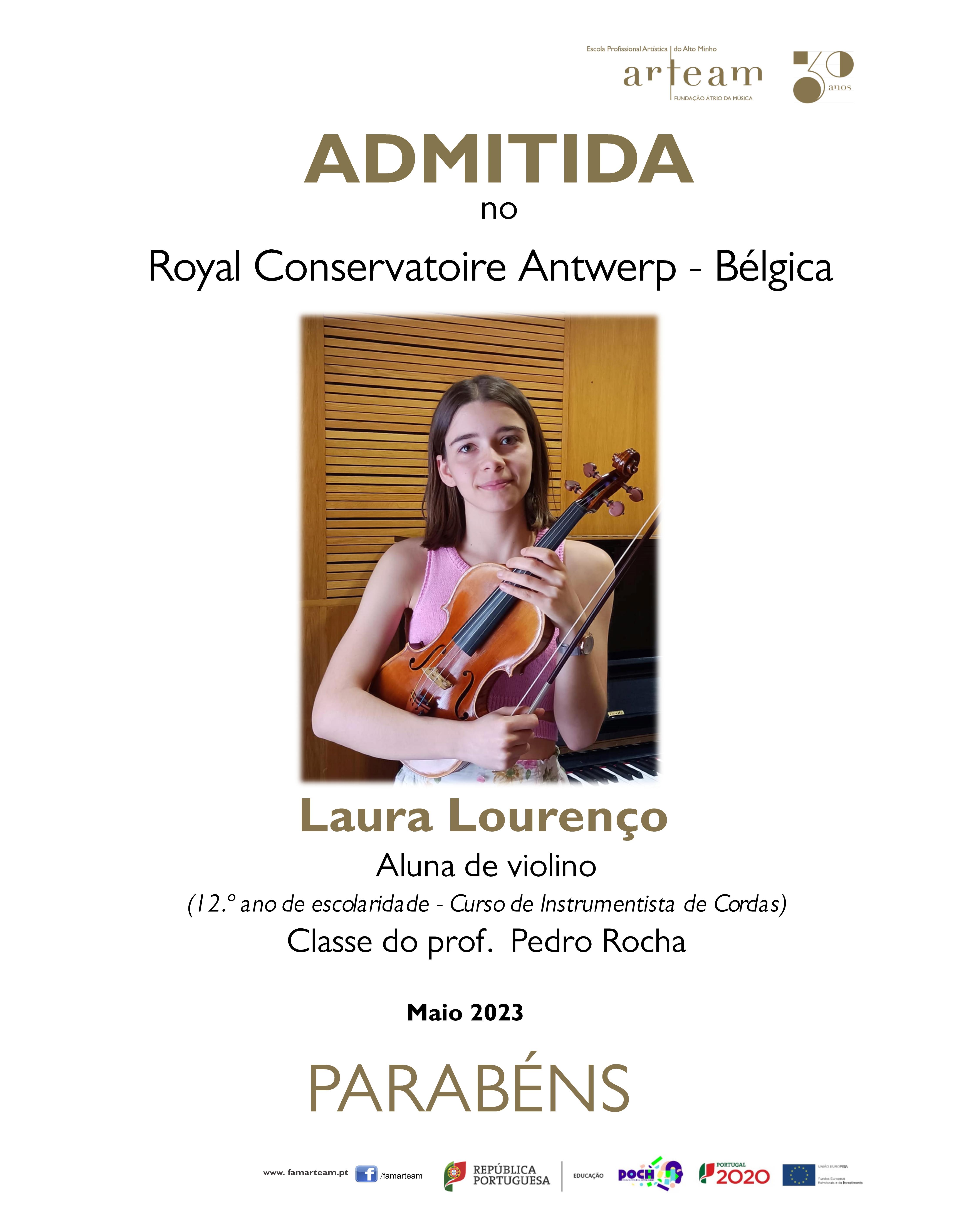 Aluna ARTEAM admitida no Royal Conservatoire Antwerp – Bélgica   