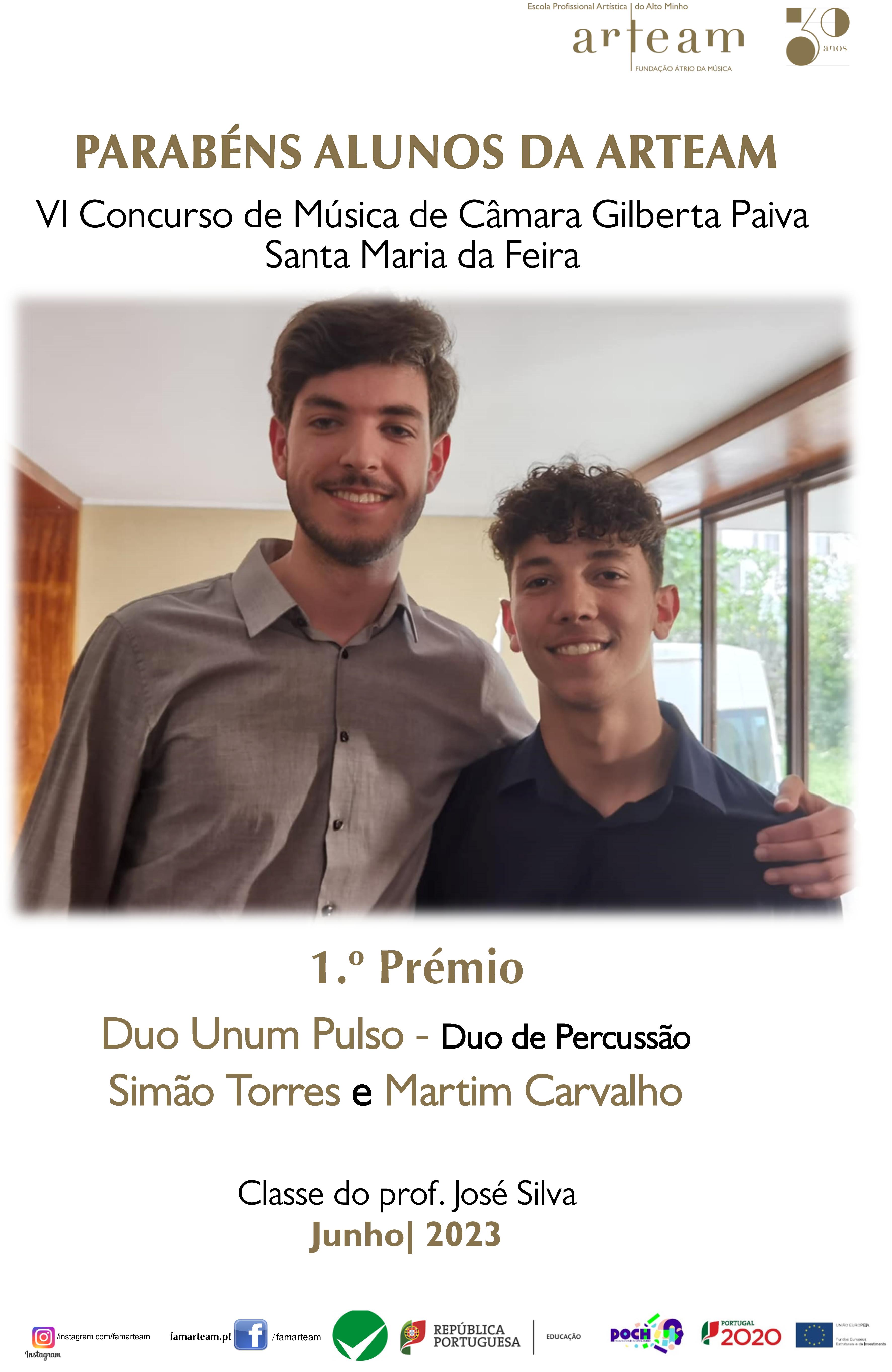 Muitos parabéns ao Duo Unum Pulso – Duo de percussão ARTEAM