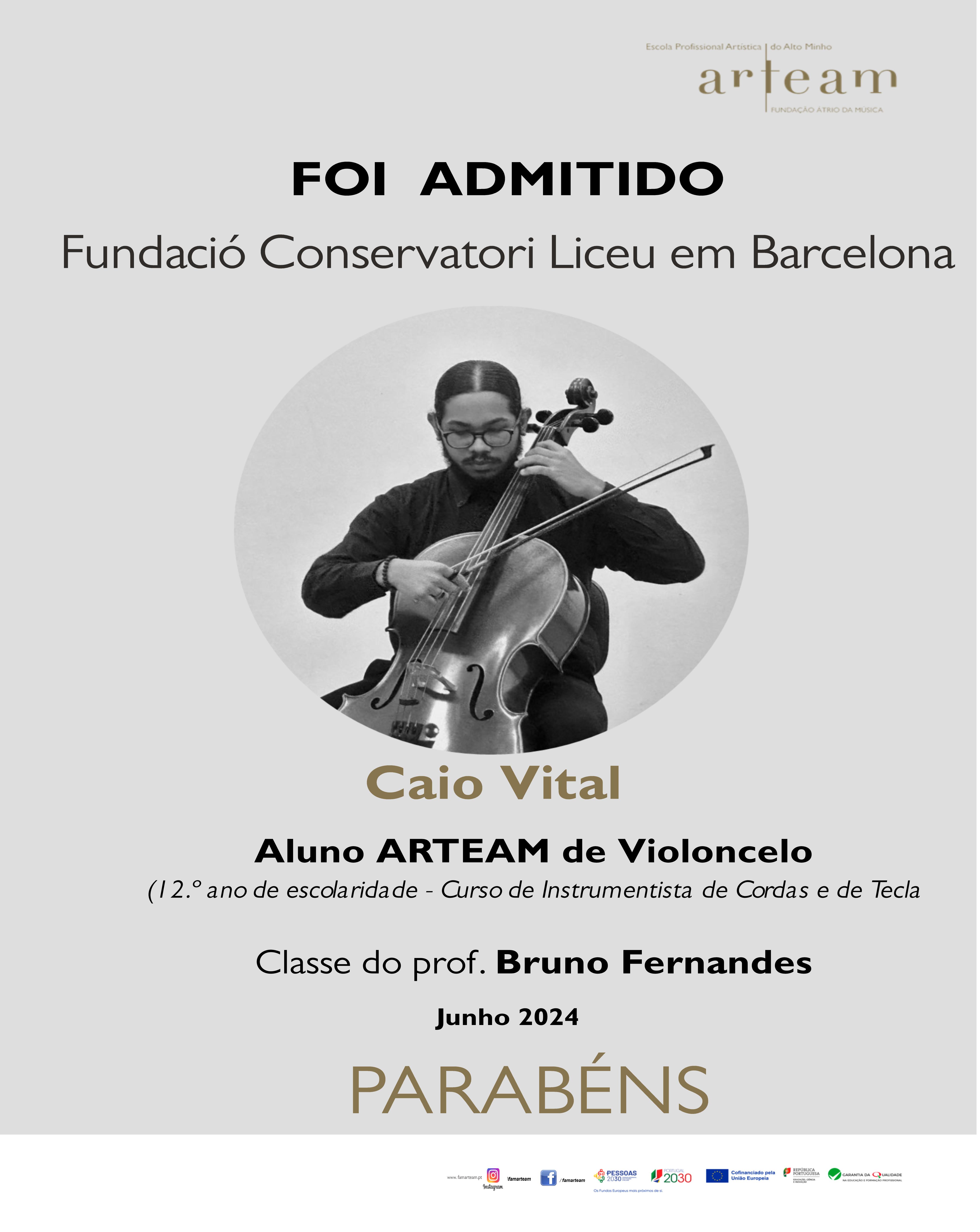 Aluno ARTEAM admitido em Barcelona