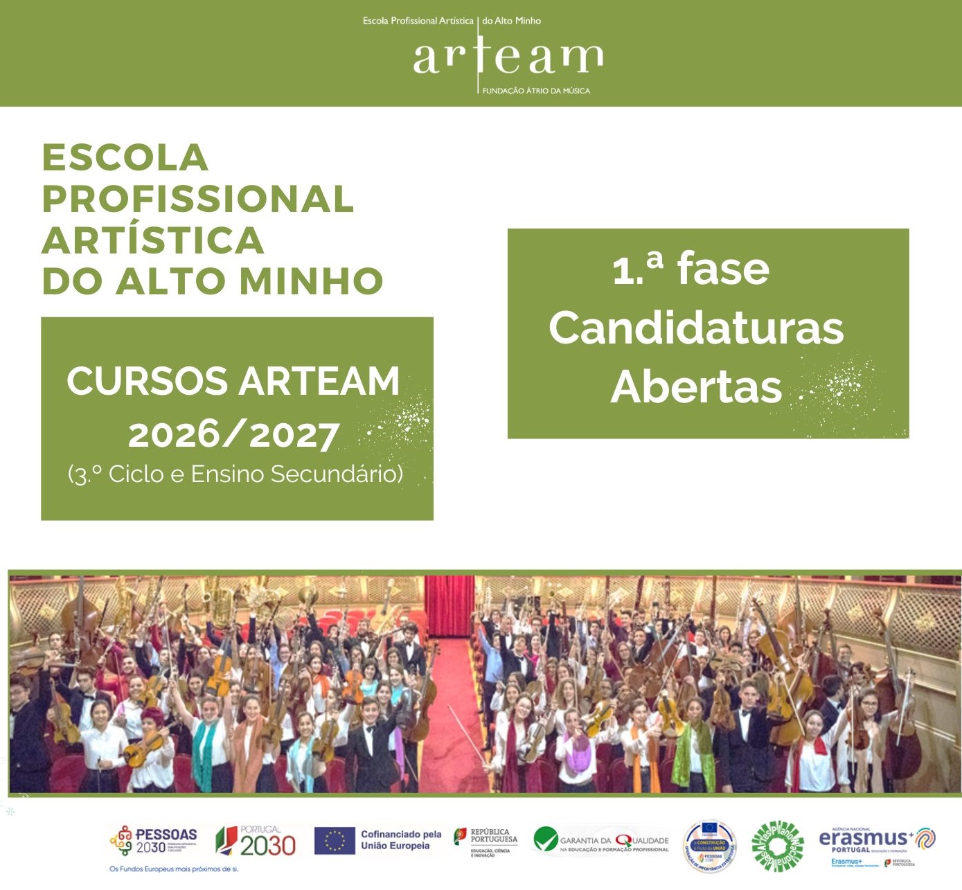 Estão abertas as candidaturas à ARTEAM para o ano letivo 2026-2027