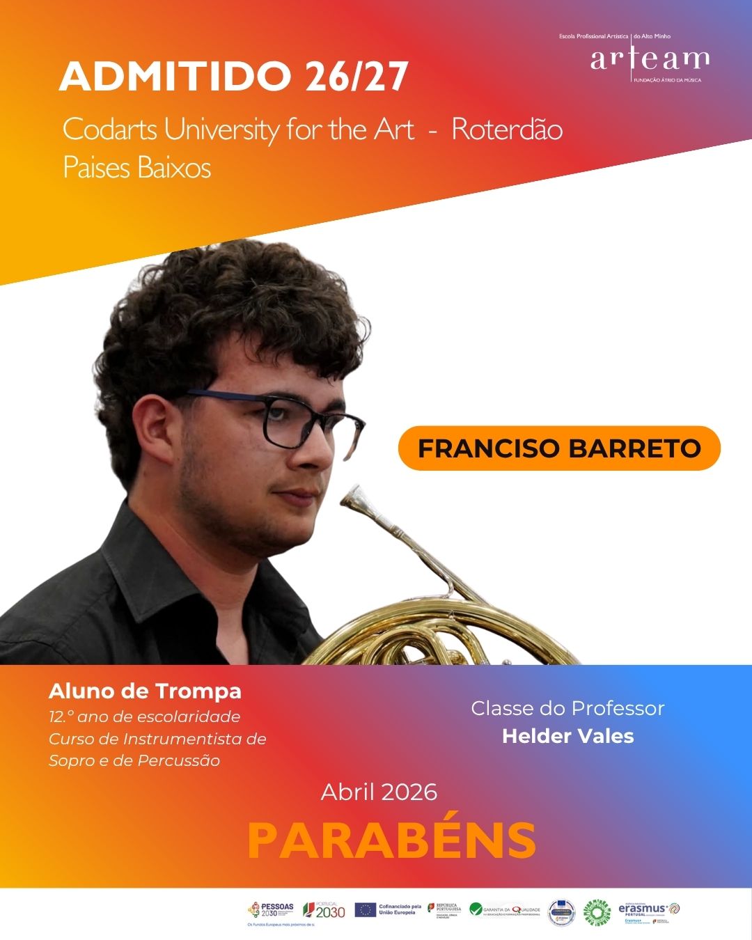 Aluno ARTEAM em Roterdão