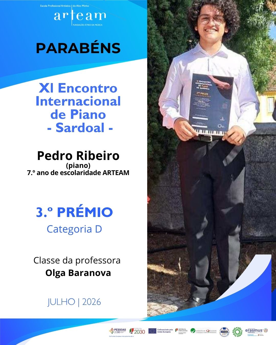 Aluno da ARTEAM premiado em Sardoal!